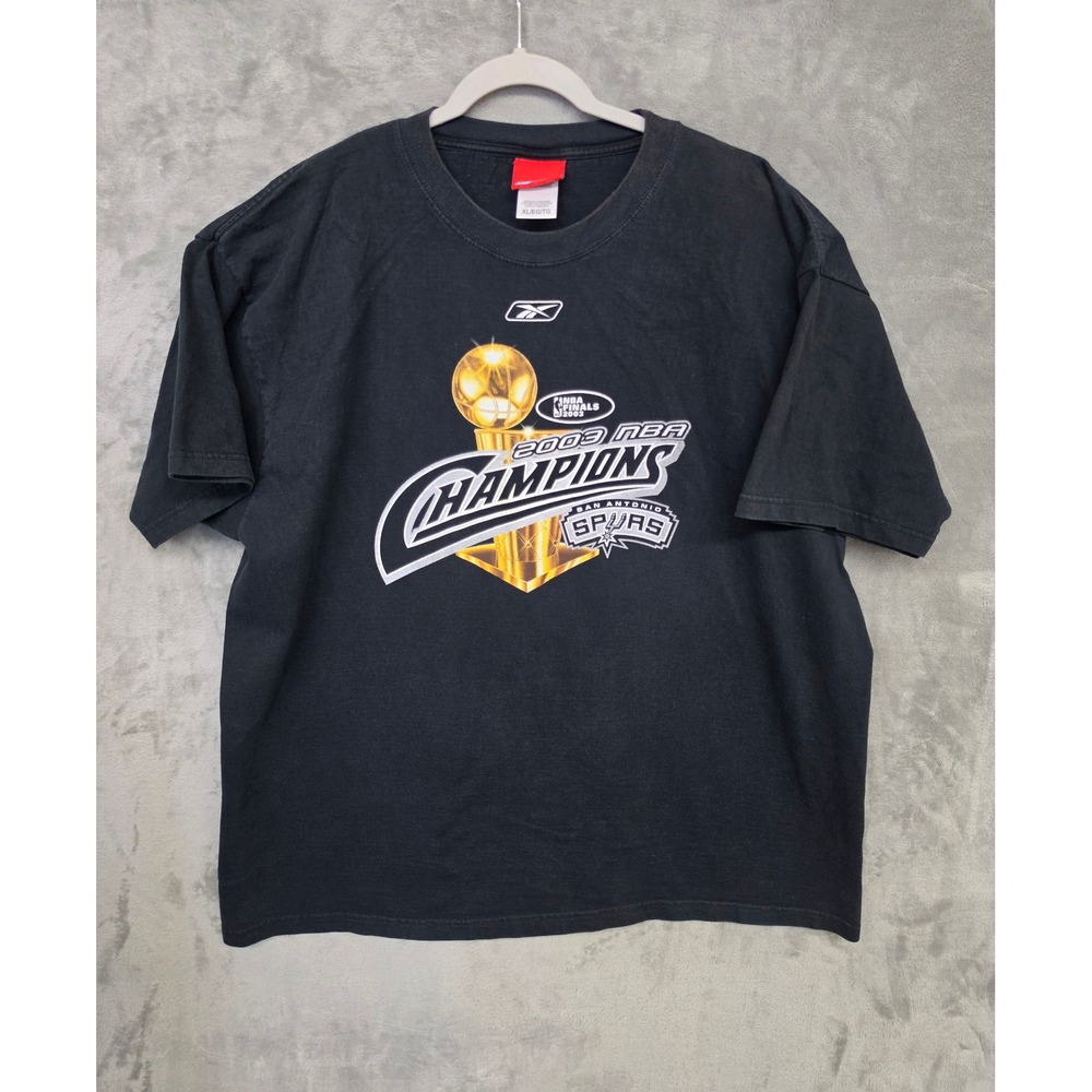 Vintage Reebok San Antonio Spurs 2003 NBA Champions T-Shirt Mens XL Black Tee